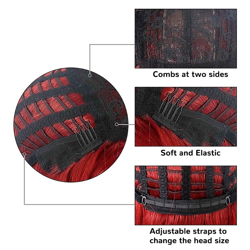 Long Wavy Red Wig with Bangs Synthetic Long Red Hair wigs for Women Wine Red Curly Cosplay Burgundy Wig for Girls Daily Party Use Halloween Wigs4