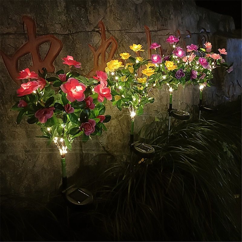 LED Solar Flower Lights Rhododendron Outdoor Simulated Flower Lamp LED Artificial Flower Floor Insertion Lamp  Garden and Courtyard Decorative Lights Holiday Party Decorative Lights4