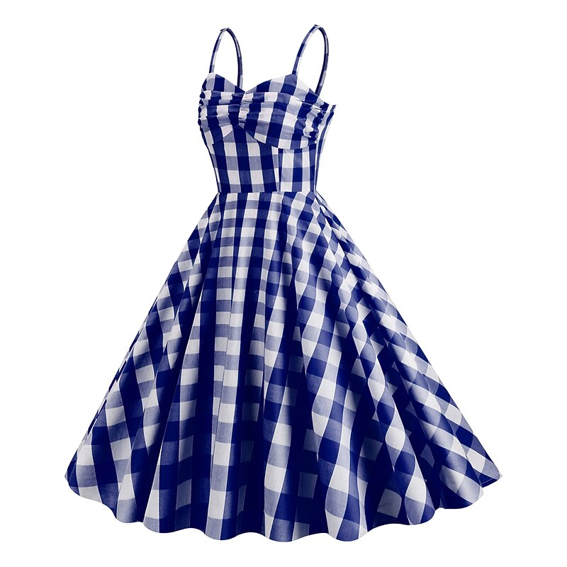 Retro Vintage 1950s Rockabilly A-Line Dress Swing Dress Halter Plaid Checkered Checkered Gingham Fancy Dress Women's Masquerade Casual Daily Bachelorette Party Adults' Dress Homecoming Dresses Spring4