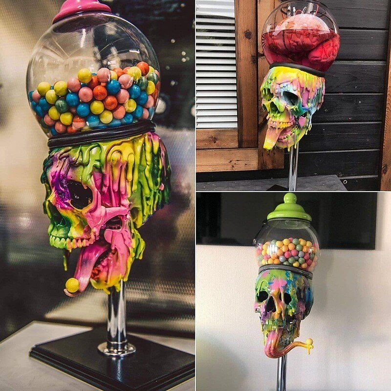 Halloween Skull Cool Bubble Gum Machine Gumball Vending Machine Dispenser Candy Skull Decorations Cool Halloween Decoration Peculiar Desktop Atmosphere Ornaments Halloween Skeleton Decoration