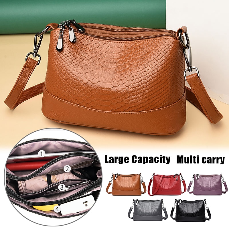 Women's Crossbody Bag Shoulder Bag Hobo Bag PU Leather Shopping Daily Zipper Large Capacity Waterproof Durable Solid Color Snake Print Wine Red earth king Black