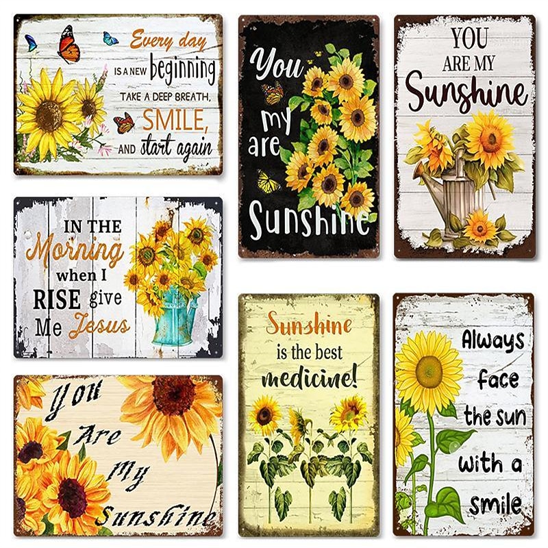 1pc Sunflower Metal Tin Sign Retro Metal Tin Sign, Vintage Sign, Home Wall Art Decor, Home Decor, Room Decor, Farm Decor, Patio Garden Decor, Wall Decor 20x30cm/8''x12''