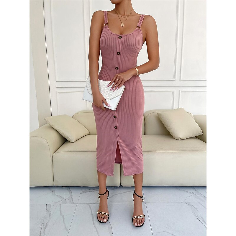 Women's Sweater Dress Jumper Dress Casual Dress Midi Dress Knitwear Fashion Modern Outdoor Daily Date Vacation Strap Sleeveless Button Split 2023 Regular Fit Black Pink Red S M L XL XXL 3XL3