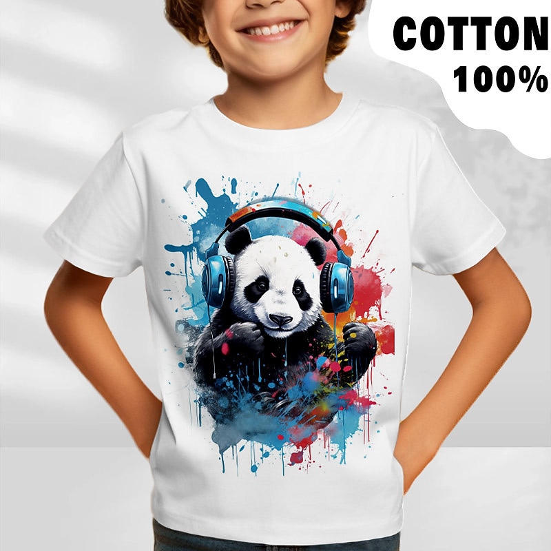Boys 3D Graphic Animal Panda T shirt Tee Short Sleeve 3D Print Summer Spring Active Sports Fashion 100% Cotton Kids 3-12 Years Outdoor Casual Daily Regular Fit2
