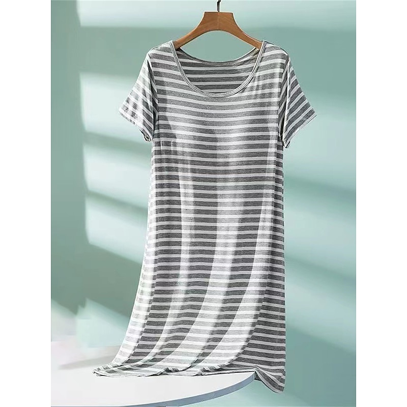 Women's Pajamas Nightgown Nightshirt Dress Stripe Casual Comfort Soft Home Daily Bed Breathable Crew Neck Short Sleeve Summer Spring Home Outfits4