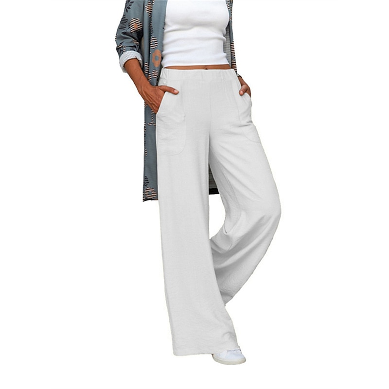 Women's Wide Leg Pants Trousers Baggy Pants Fashion Streetwear Full Length Mid Waist Plain Pocket Elastic Waist Baggy Breathability Soft Comfortable Micro-elastic Street Daily Going out Apricot Black2