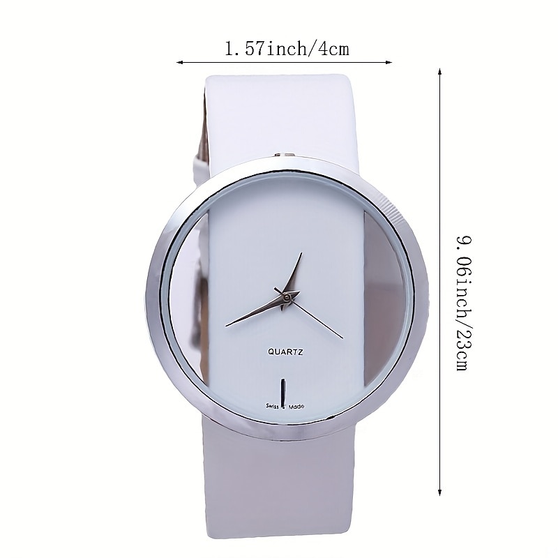 Round Pointer Quartz Watch Minimalist Clear Dial Novelty Wristwatch With Leather Watchband For Women Men2