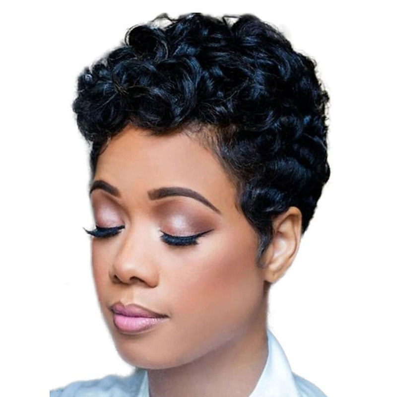 The Cut Life Short Curly Bob Pixie Cut Full Machine Made No Lace Human Hair Wigs With Bang For Black Women Remy Brazilian Hair
