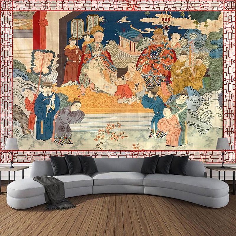 Chinese Screen Hanging Tapestry Wall Art Large Tapestry Mural Decor Photograph Backdrop Blanket Curtain Home Bedroom Living Room Decoration3