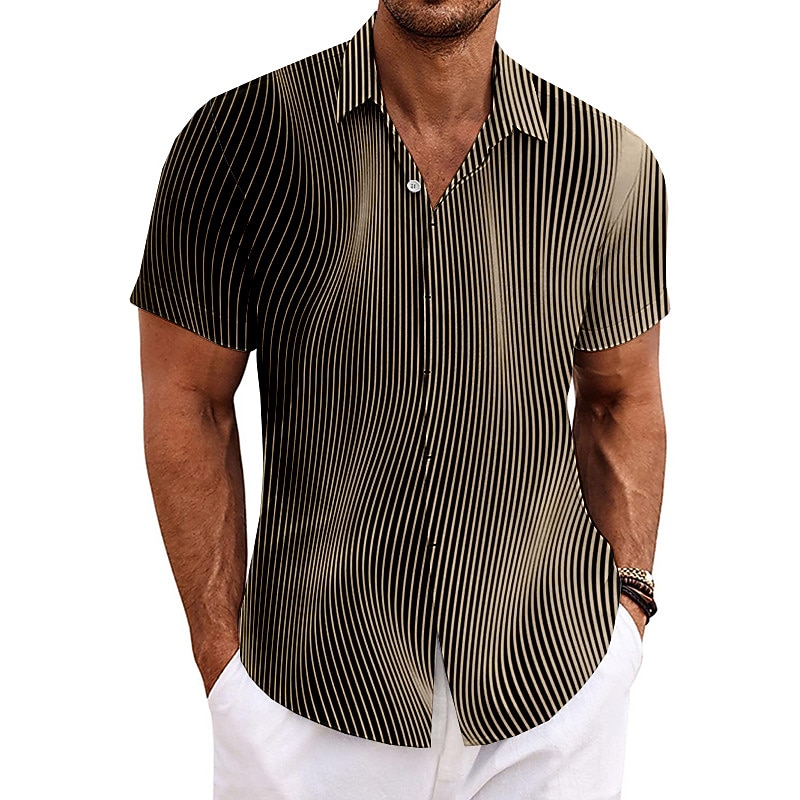 Men's Striped Geometric Pattern Shirt Button Up Shirt Short Sleeve Fashion Designer Casual Outdoor Casual Summer Spring Turndown Print Blue Brown Green Gray4
