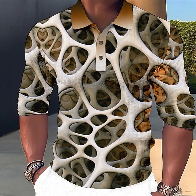 Men's Graphic Polo Shirts Golf Shirt Long Sleeve Polo Shirts Collared Shirts Casual Vacation Wear Rave Wear Party Outfits 3D Print Buttons Light Green Wine Blue4