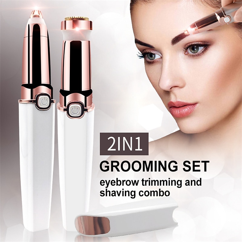 Facial Hair Removal for Women Rechargeable Hair Remover 2 in 1 Eyebrow Trimmer and Face Shavers for Women Hair Removal for Eyebrows Peach Fuzz Lips Arms with Light
