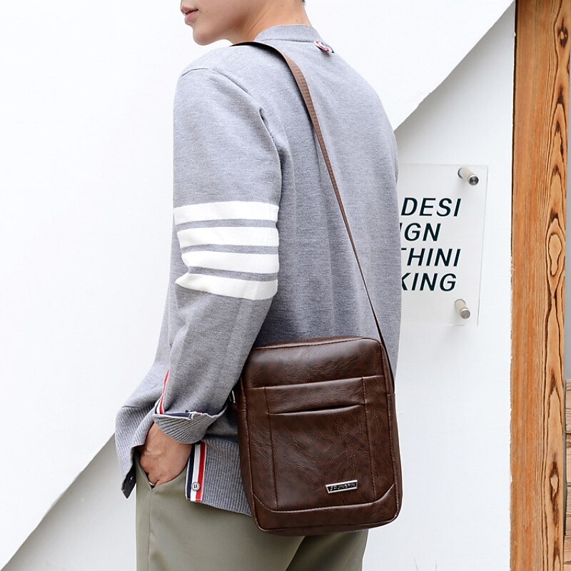 Men's Crossbody Bag Shoulder Bag Satchel PU Leather Outdoor Daily Zipper Large Capacity Waterproof Lightweight Solid Color Yellow brown Black Brown3