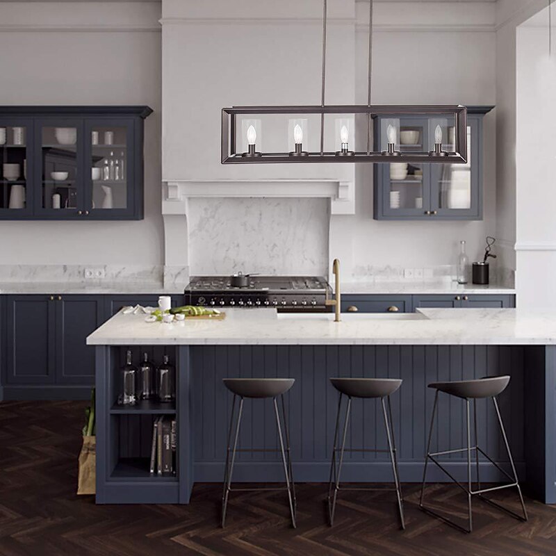 Farmhouse Rectangle Chandeliers Liner Design 5-Light for Dining Room Light Fixture Over Table Verona 5-Light Fixtures Modern Linear Chandelier Island Lights for Kitchen Lighting 110-265V3