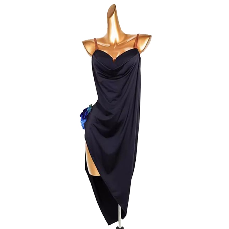 Latin Dance Dress Hollow-out Pure Color Splicing Women's Performance Party Sleeveless Spandex Ice Silk