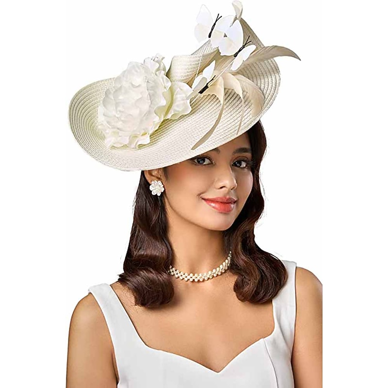 Fascinators synthetic fibre Halloween Kentucky Derby Glam Fancy With Flower Butterfly Headpiece Headwear3