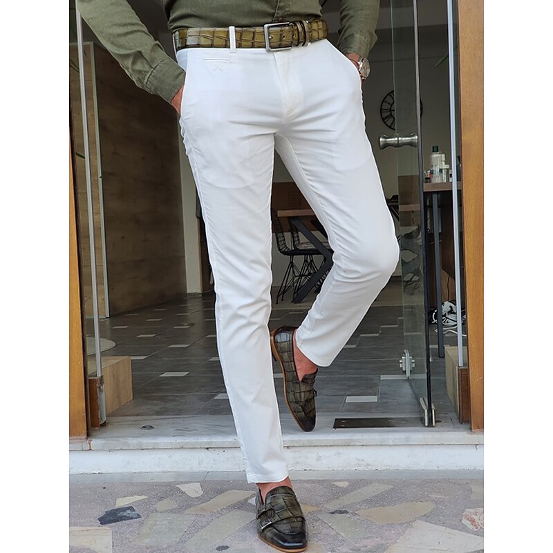 Men's Trousers Chinos Chino Pants Pocket Plain Comfort Breathable Outdoor Daily Going out Fashion Casual Black White3