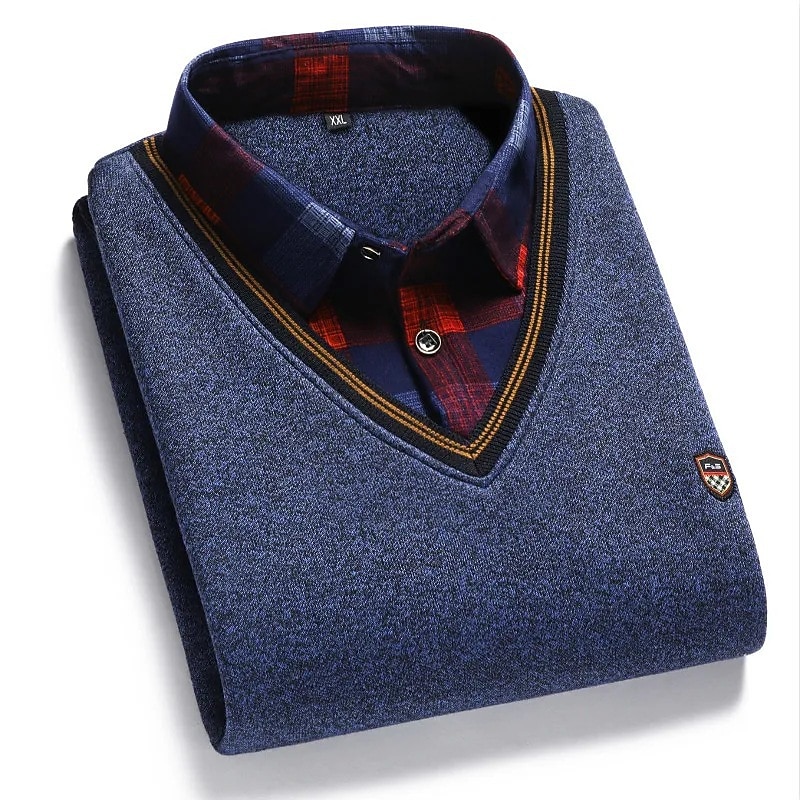 Men's Pullover Sweater Jumper Ribbed Knit Regular Knitted Mock Collar Modern Contemporary Back to School Daily Wear Clothing Apparel Winter Blue Light Grey S M L3