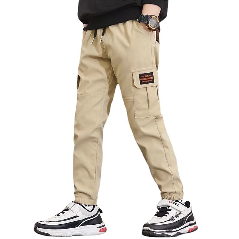 Kids Boys Pants Cargo Pants Trousers Pocket Solid Color Breathable Comfort Pants Outdoor Fashion Cool Daily Black khaki High Waist3