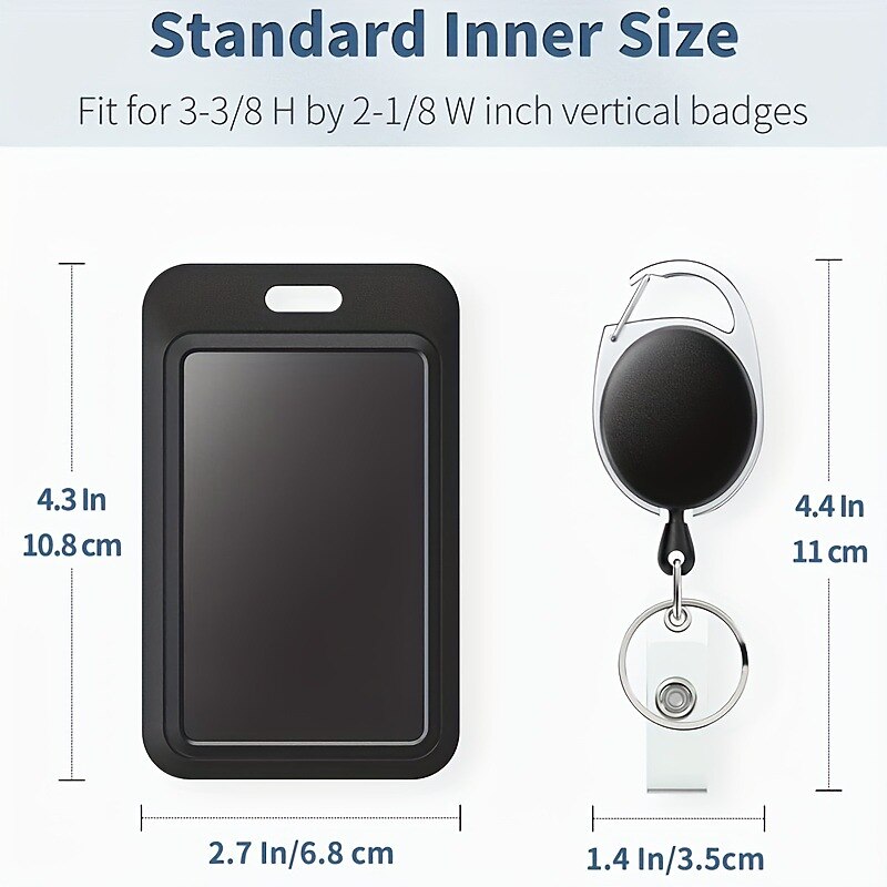 Sliding Badge Holder Hard Black Vertical Plastic Card Case Protector With Retractable Badge Reel Carabiner For Office School ID Credit Proximity Key Card Drivers License And Pass, Back to School Gift2