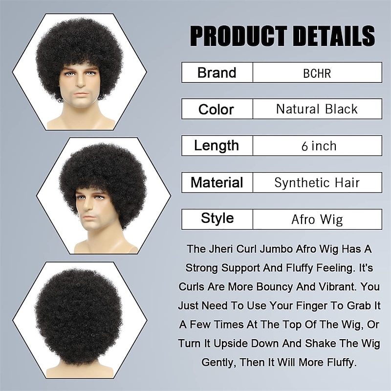 Afro Wig Men70's Costumes for Men Heat Resistant Synthetic Disco Wig Halloween Wigs3
