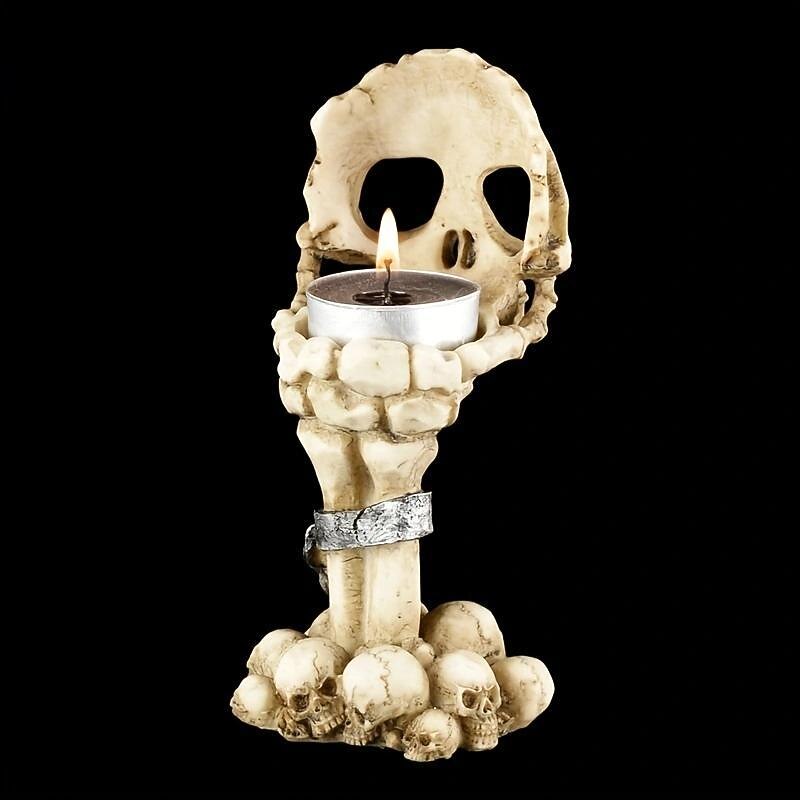 Halloween Skull Candelabra Creative Ghost Head Skull Hand Scented Candle Holder Personality Atmosphere Ornaments, Table Decoration Home Ornaments,goth,Gnome Statue Zombie Gnome Statue ,Fantastic Ornaments Skull ,Skull Head Creative Trick4