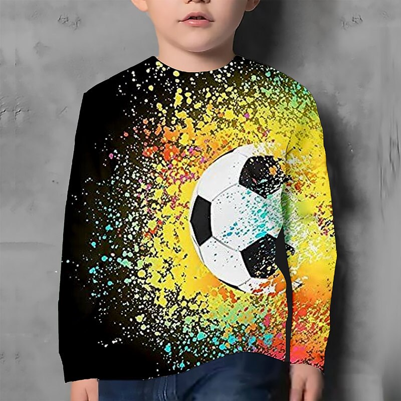 Boys 3D Graphic Gradient Football T shirt Tee Long Sleeve 3D Print Summer Spring Fall Sports Fashion Streetwear Polyester Kids 3-12 Years Outdoor Casual Daily Regular Fit3