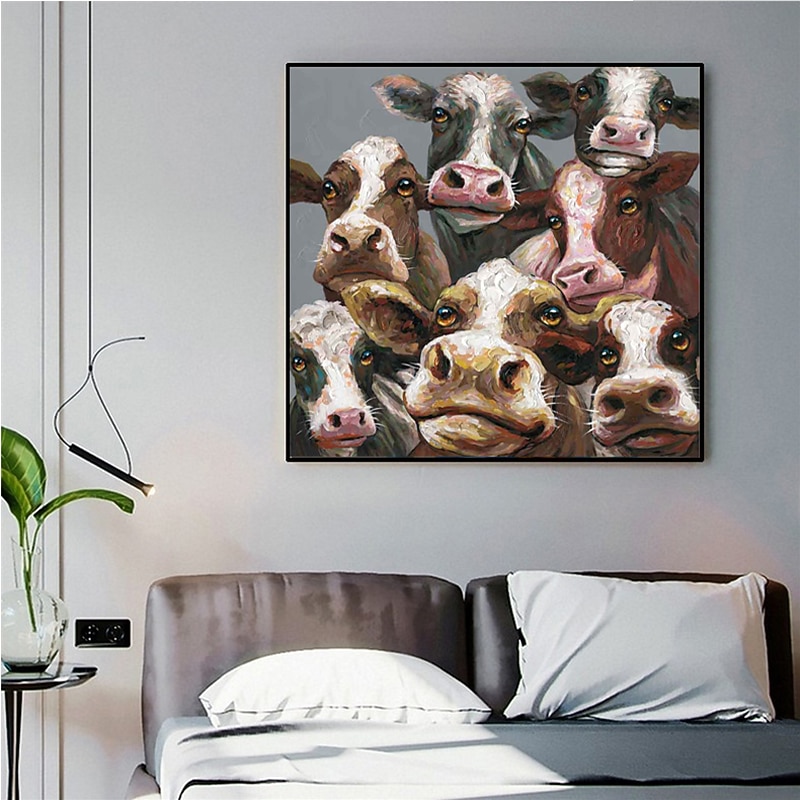 Handmade Oil Painting Canvas Wall Art Decoration Modern Abstract Animals Cute Cow Family for Home Decor Rolled Frameless Unstretched Painting2