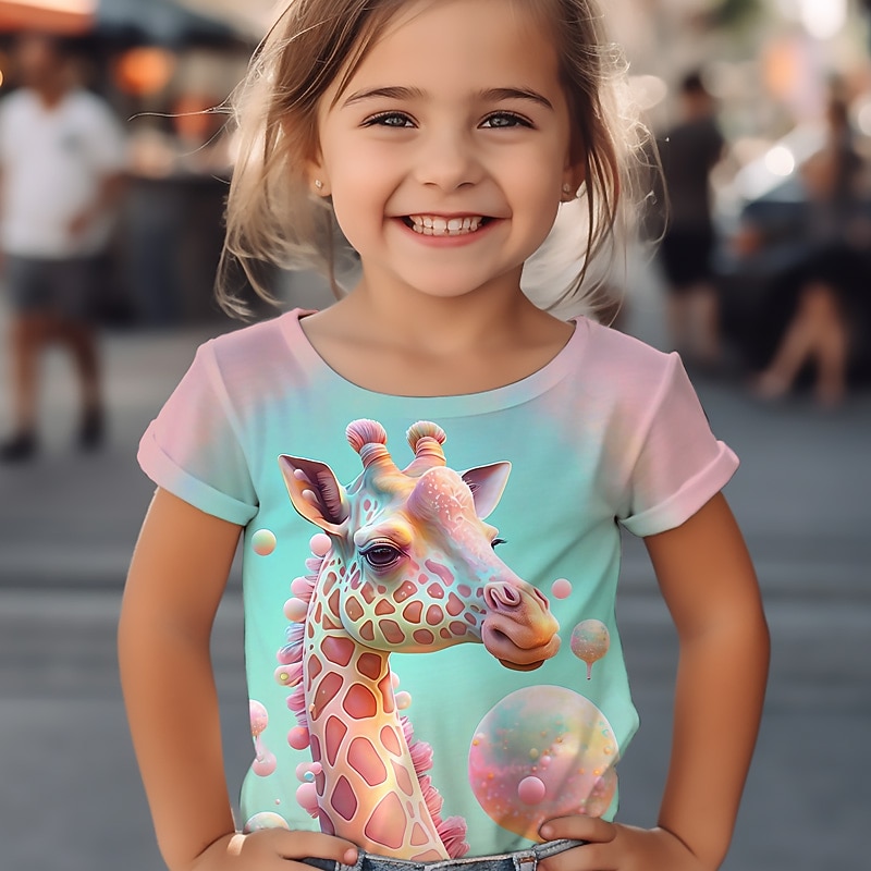 Girls' 3D Graphic Cartoon Giraffe T shirt Tee Short Sleeve 3D Print Summer Spring Active Fashion Cute Kids 3-12 Years Outdoor Casual Daily Regular Fit4