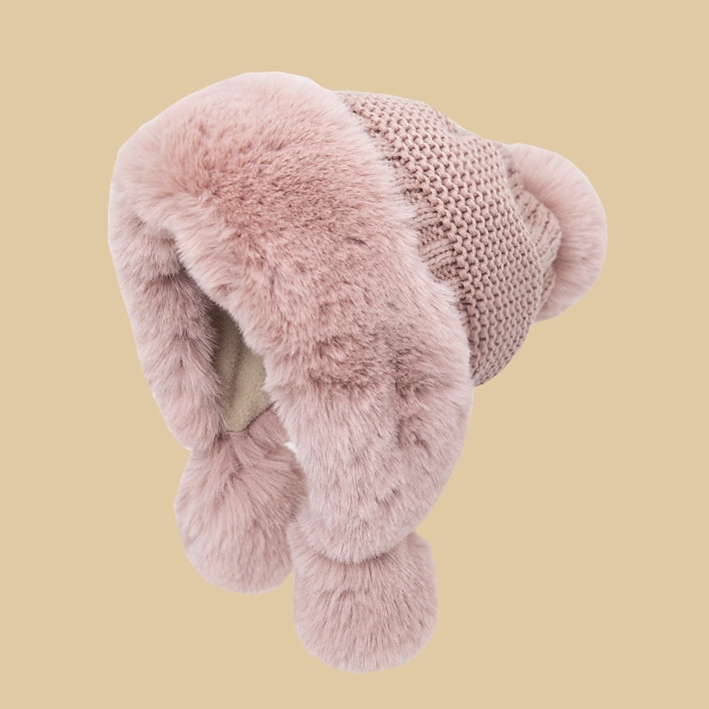 Thicken Bomber Hats New Style Women Fur Ball Plus Velvet Warm Hood Outdoor Winter Cold-Proof Fashion Cute Woolen Cap3