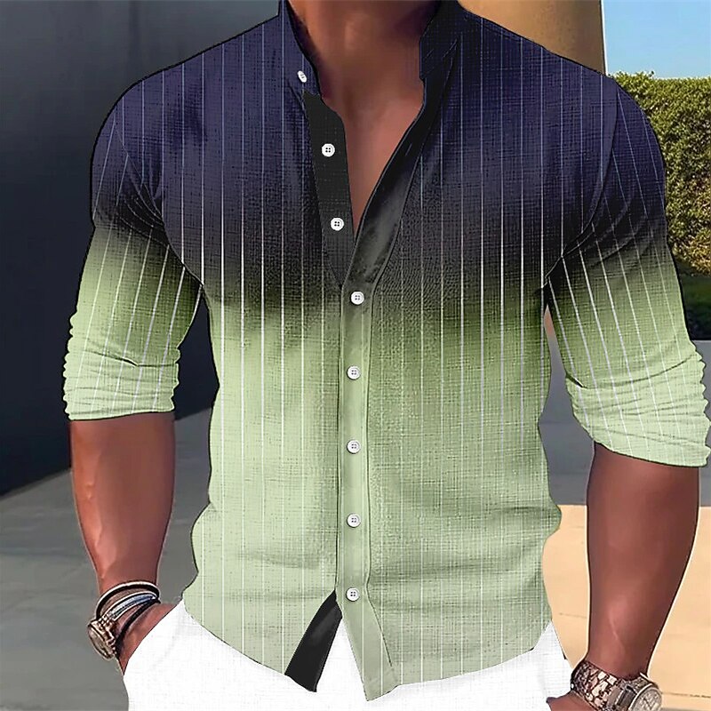 Men's Gradient Striped Geometric Pattern Shirt Button Up Shirt Long Sleeve Fashion Streetwear Designer Outdoor Casual Daily Summer Spring Fall Stand Collar Print Pink Blue Green Khaki Gray3
