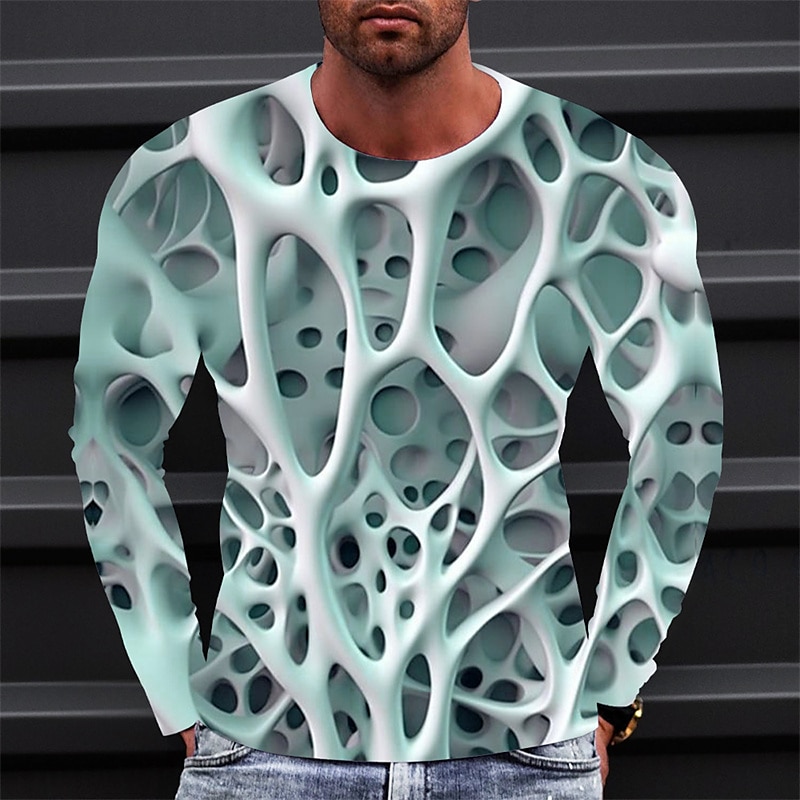 Men's Graphic Abstract T Shirt Long Sleeve T shirt 3D Print Crew Neck Shirt Vintage Fashion Designer Outdoor Daily Sports Blue Purple Green Spring &  Fall Clothing Apparel S M L XL 2XL 3XL 4XL3