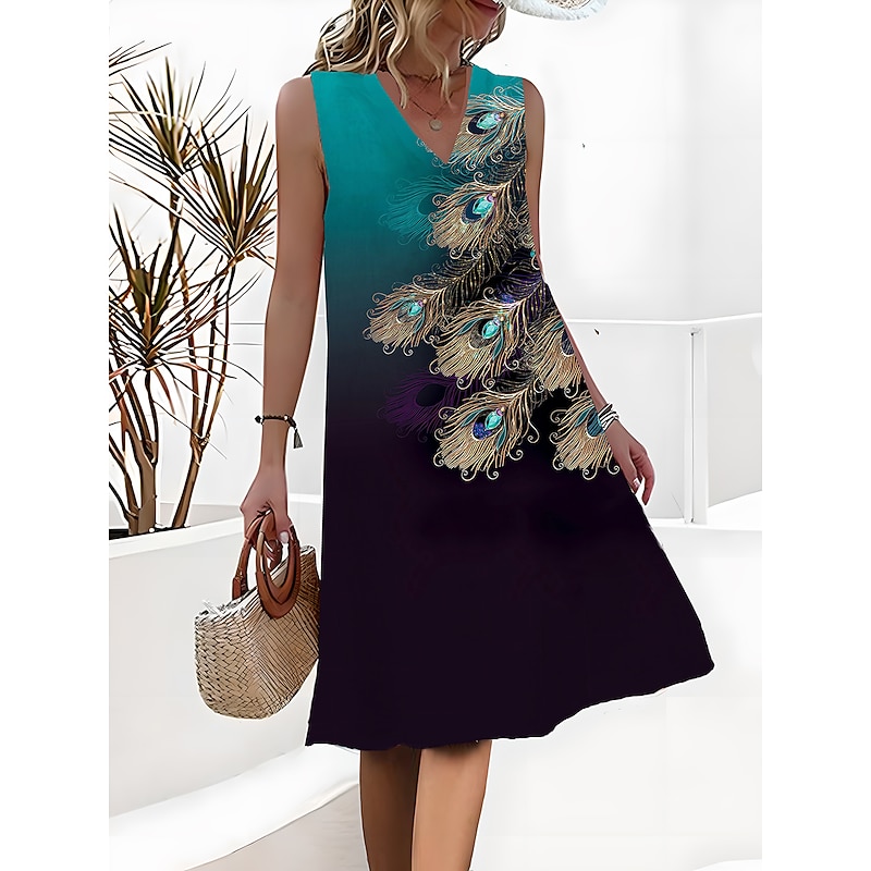 Women's Mini Dress Petite Dress A Line Dress Tank Dress Summer Dress Active Fashion Streetwear Outdoor Vacation Party Loose Fit Floral Color Block Ditsy Floral Sleeveless Strap V Neck3