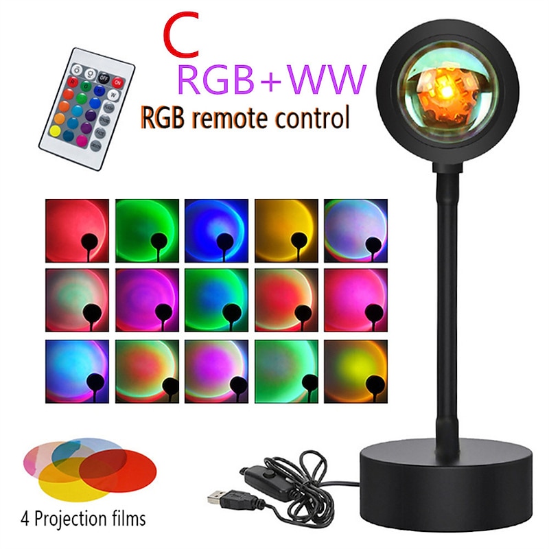 Sunset Lamp Rainbow Projector Night Light, 16 Color LED Desk Lamp for Bedroom, Atmosphere & Rainbow Lamp Decoration4