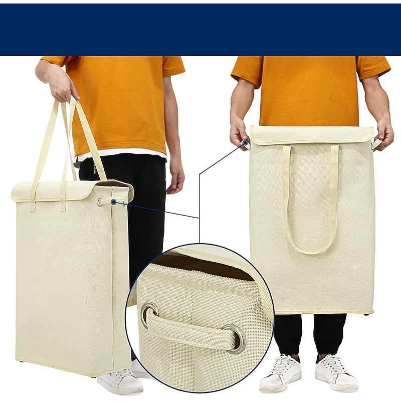 45L Thin Laundry Basket With Cover Narrow Hand Fine Hand Dirty Laundry Basket Bedroom Kindergarten Whole Basket Storage Bag3