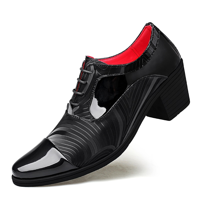 Men's Patent Leather Dress Shoes – Stylish Formal Lace-Up Oxford with Block Heel for Special Occasions4