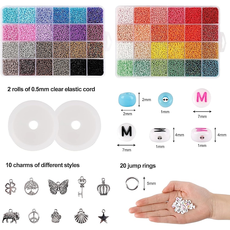 36000pcs Glass Seed Beads 2mm Beads 48 Colors 12/0 Small Bracelets Beads and 260 Letter Beads for Jewelry Making Crafts,Bracelets Making Kit3