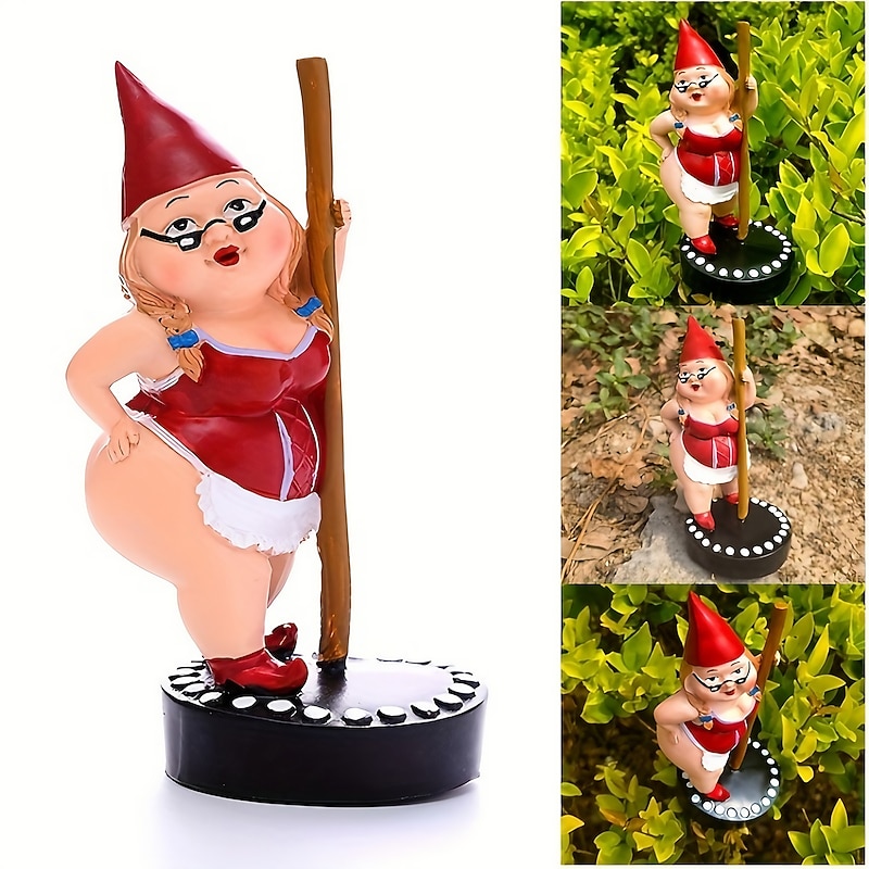 Dancing Gnome Statue, Resin Garden Gnome Statues, Funny Outdoor Gnome Figure, Creative Garden Spring Decoration, Pole Dance Garden Gnome, Spring Garden Statue, Dancing Lady Gnome Statue