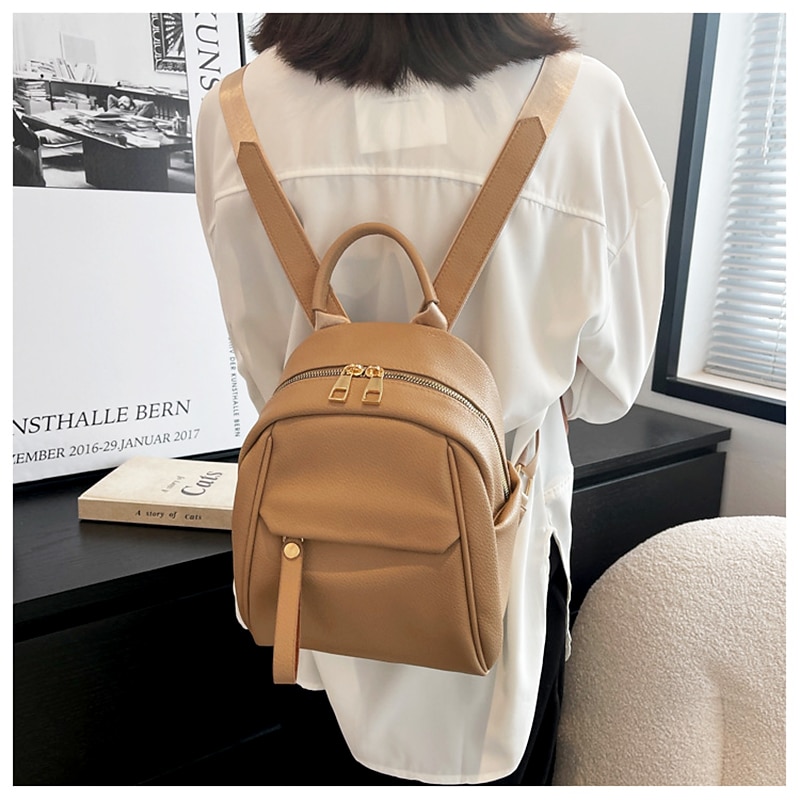 Women's Backpack Mini Backpack Commuter Backpack School Daily Solid Color PU Leather Large Capacity Waterproof Durable Zipper Black Yellow Blue2