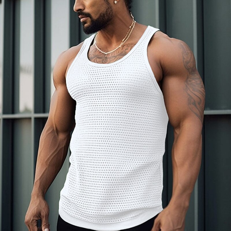 Men's Tank Top Vest Top Undershirt Sleeveless Shirt Sleeveless Crew Neck Summer Plain Fashion Designer Muscle Mesh Outdoor Going out Gym Black White Green Top Tee for Men3