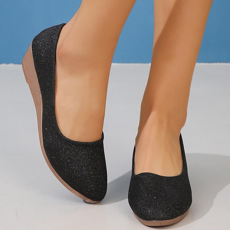 Women's Pink Glitter Wedge Flats – Comfortable Slip-On Sparkly Flats for Casual Outings, Parties, and Everyday Wear 12