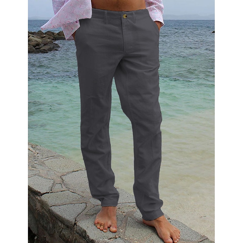 Men's Linen Pants Trousers Dress Pants Summer Pants Pocket Plain Comfort Soft Outdoor Daily Going out Fashion Streetwear Black White2
