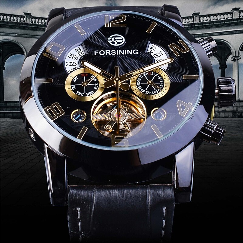 FORSINING Men Mechanical Watch Luxury Large Dial Fashion Business Calendar Date Date Week Leather Watch2