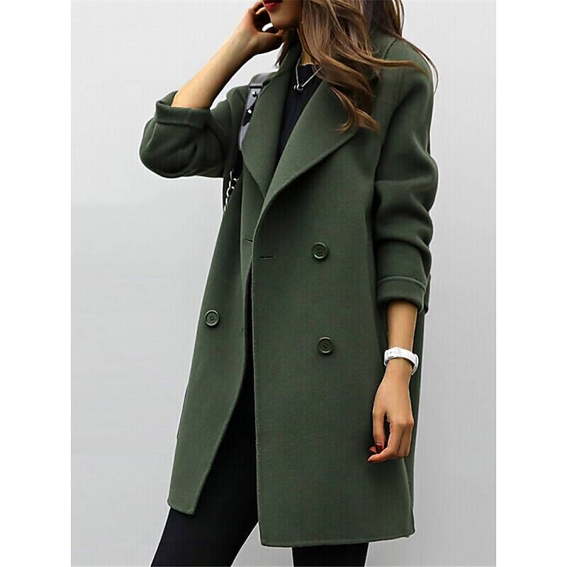 Women's Winter Coat Fall Long Overcoat Double Breasted Pea Coat with Belt Windproof Classic Slim Fit Trench Coat Elegant Outerwear Long Sleeve ArmyGreen S2