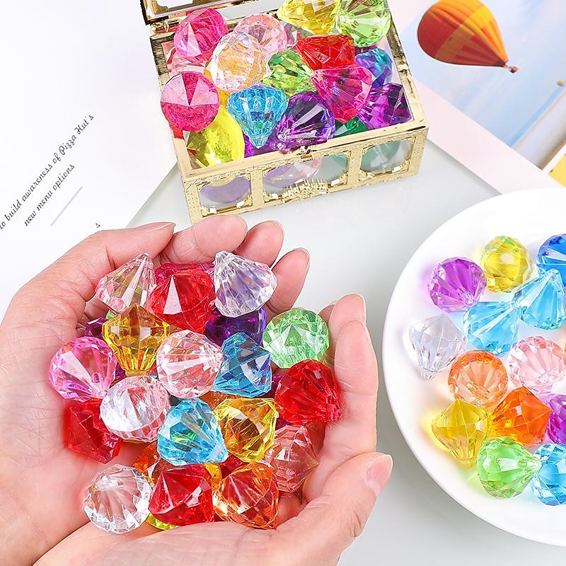 Children'S Diamond Gem Toy Imitation Crystal Girl Plastic Acrylic Seven-Color Princess Castle Treasure Chest Treasure Chest2