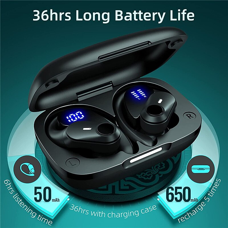 Wireless Earbuds Bluetooth Headphones 48hrs Play Back Sport Earphones with LED Display Over-Ear Buds with Earhooks Built-in Mic Headset for Workout2