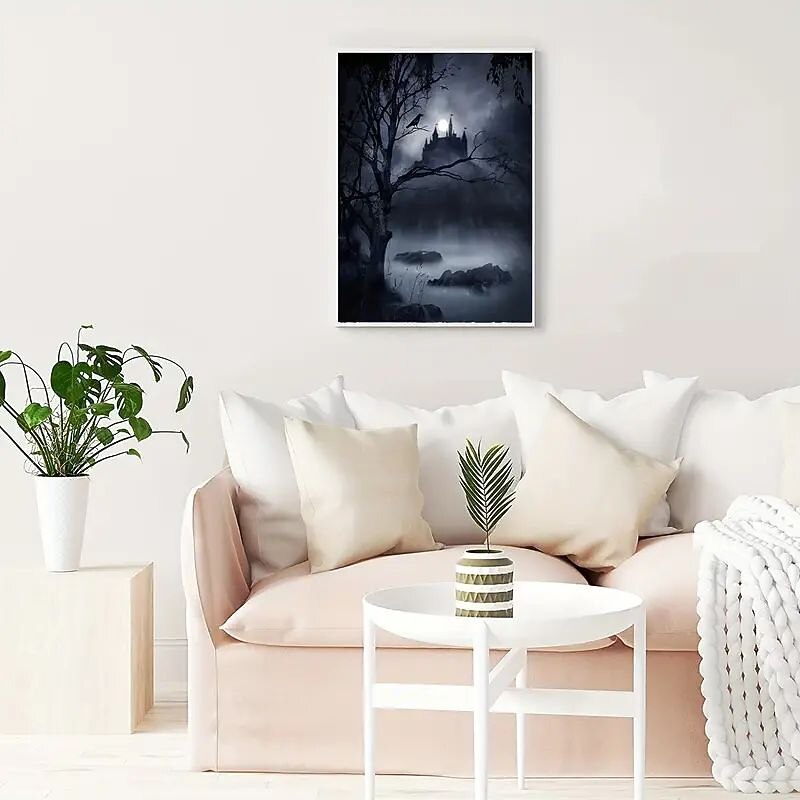 Halloween Wall Art Canvas  Scary Dark Night Scary Castle Crow Bird Halloween Prints and Posters Pictures Decorative Fabric Painting For Living Room Pictures No Frame3