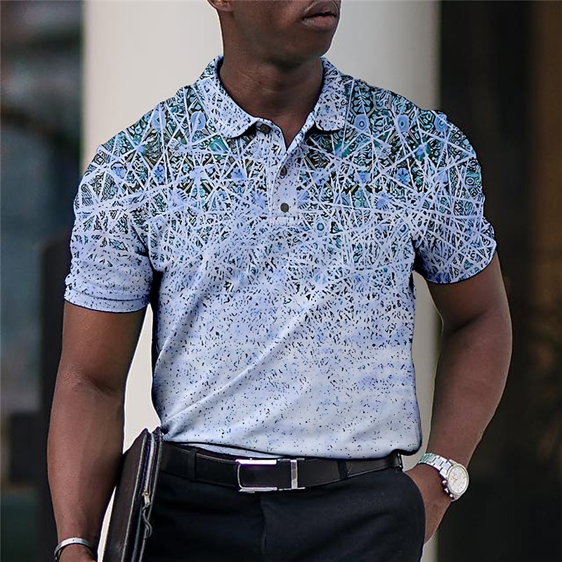 Men's Graphic Polo Shirts Golf Shirt Short Sleeve Polo Shirts Collared Shirts Business Casual WorkWear Formal Wear Festival Wear 3D Print Buttons Blue-Green Yellow Pink2