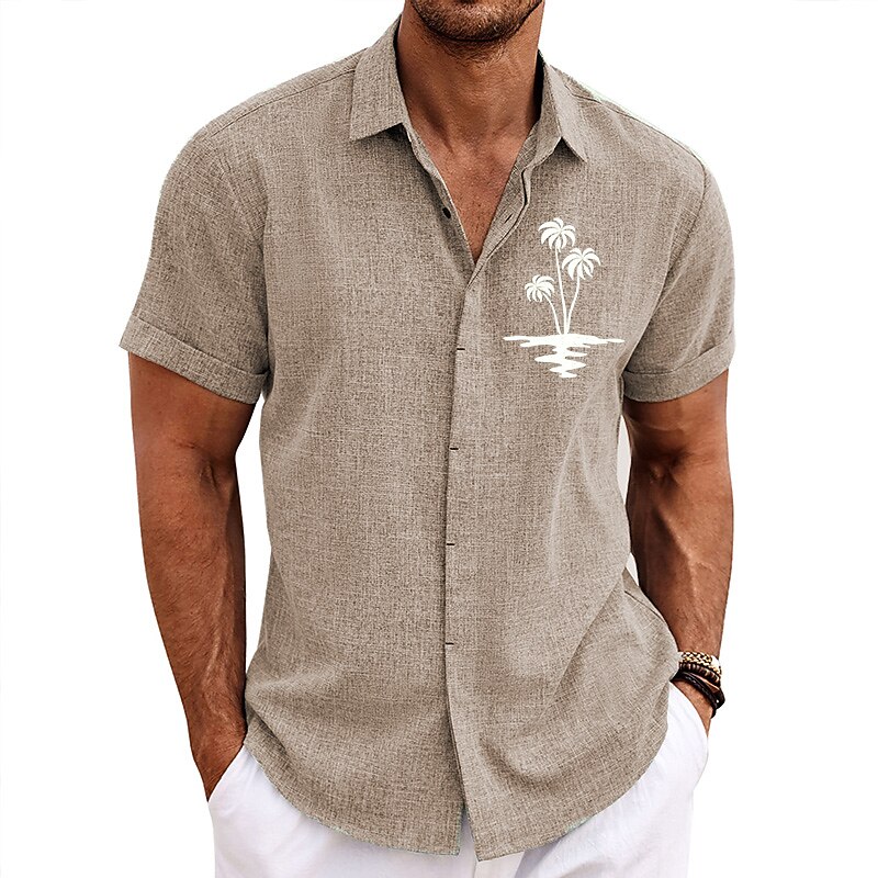 Men's Coconut Tree Tropical Plants Shirt Summer Hawaiian Shirt Aloha Shirt Short Sleeves Shirt Turndown Fashion Designer Casual Outdoor Street Casual Blue Green Khaki S M L3