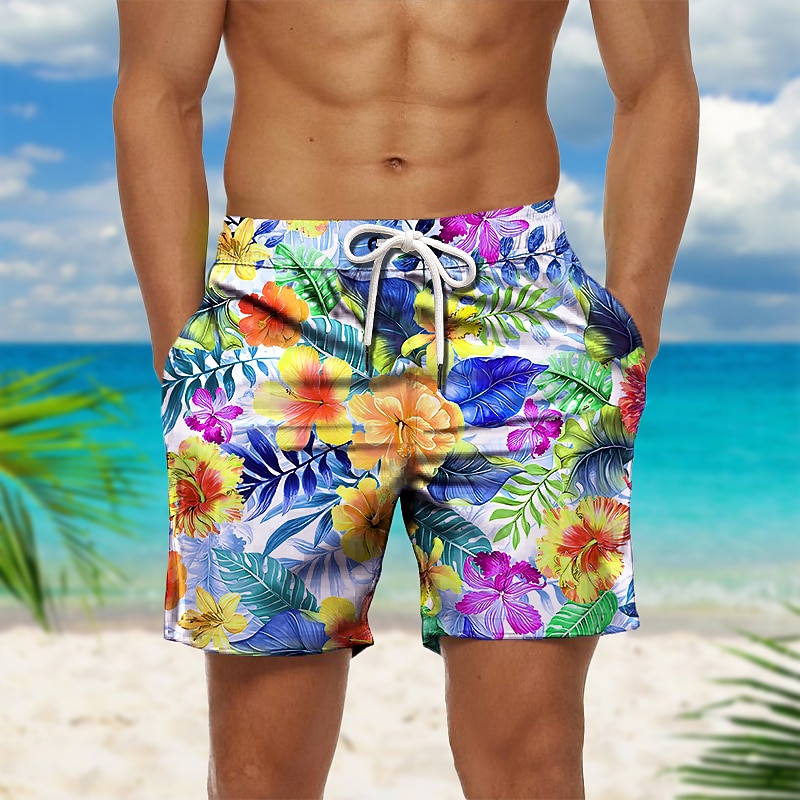 Men's Graphic Prints Flower / Floral Swim Trunks Swim Shorts Board Shorts Mid Waist Hawaiian Boho Casual Daily Holiday Drawstring with Mesh lining Elastic Waist Designer Clothing Apparel2